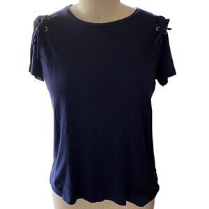 MICHAEL KORS Blue Short Sleeve Tied Shoulders Top ~ Women's Size LARGE